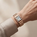 Rose Gold Diamond-Set Rectangular Roman Dial Luxury Bracelet Watch – Women