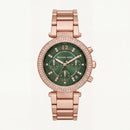 Rose Gold Crystal Bezel Green Chronograph Luxury Bracelet Watch – Women