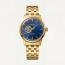 Gold Stainless Steel Case Royal Blue Sunburst Dial Open-Heart Automatic Luxury Bracelet Watch – Men