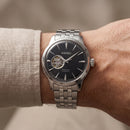 Silver Stainless Steel Case Black Sunburst Dial Open-Heart Automatic Luxury Bracelet Watch – Men