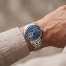 Silver Stainless Steel Case Blue Sunburst Dial Open-Heart Automatic Luxury Bracelet Watch – Men