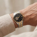 Two-Tone Gold & Silver Stainless Steel Case Black Sunburst Dial Open-Heart Automatic Luxury Bracelet Watch – Men