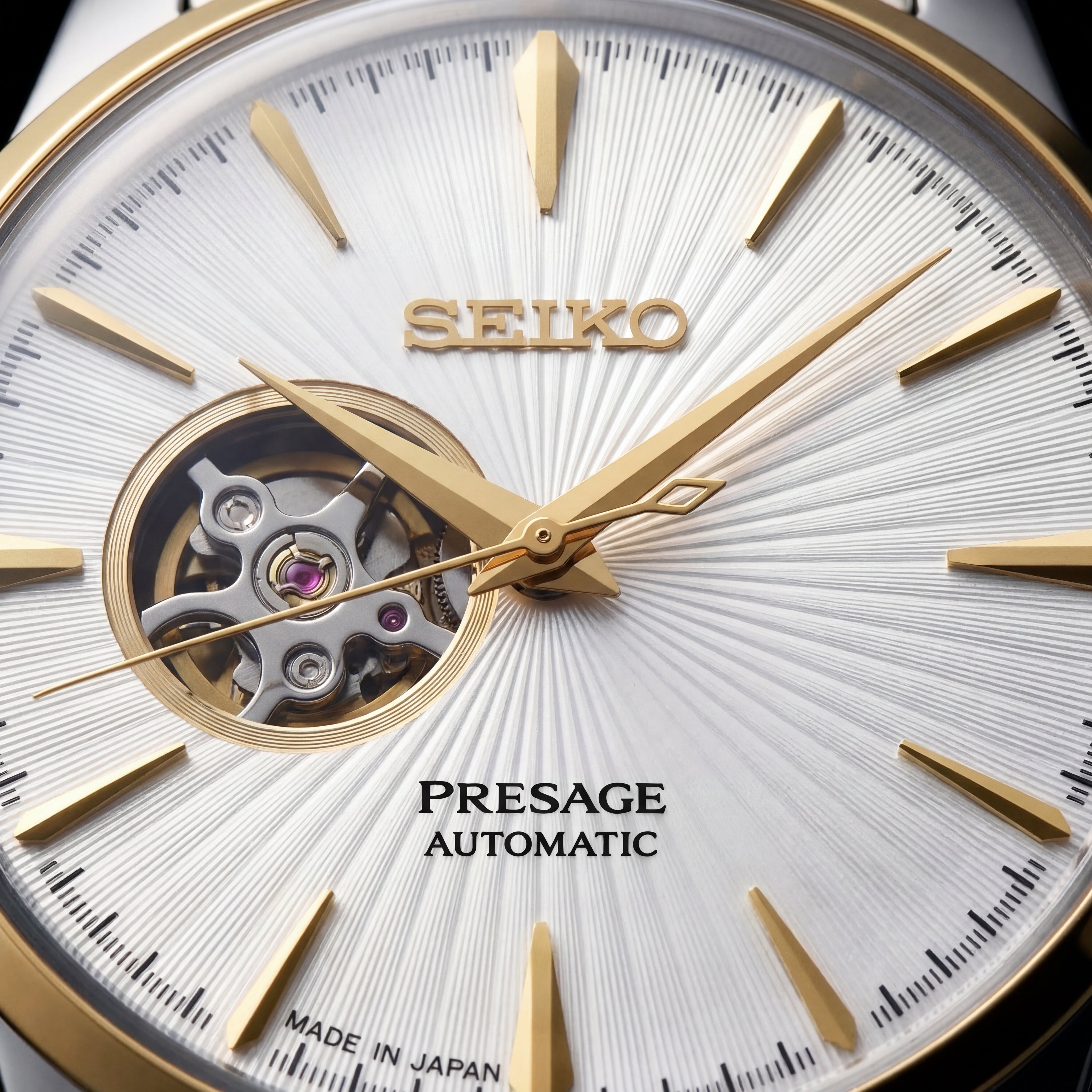 Two-Tone Gold & Silver Stainless Steel Case White Sunburst Dial Open-Heart Automatic Luxury Bracelet Watch – Men