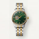 Two-Tone Gold & Silver Stainless Steel Case Emerald Green Sunburst Dial Open-Heart Automatic Luxury Bracelet Watch – Men