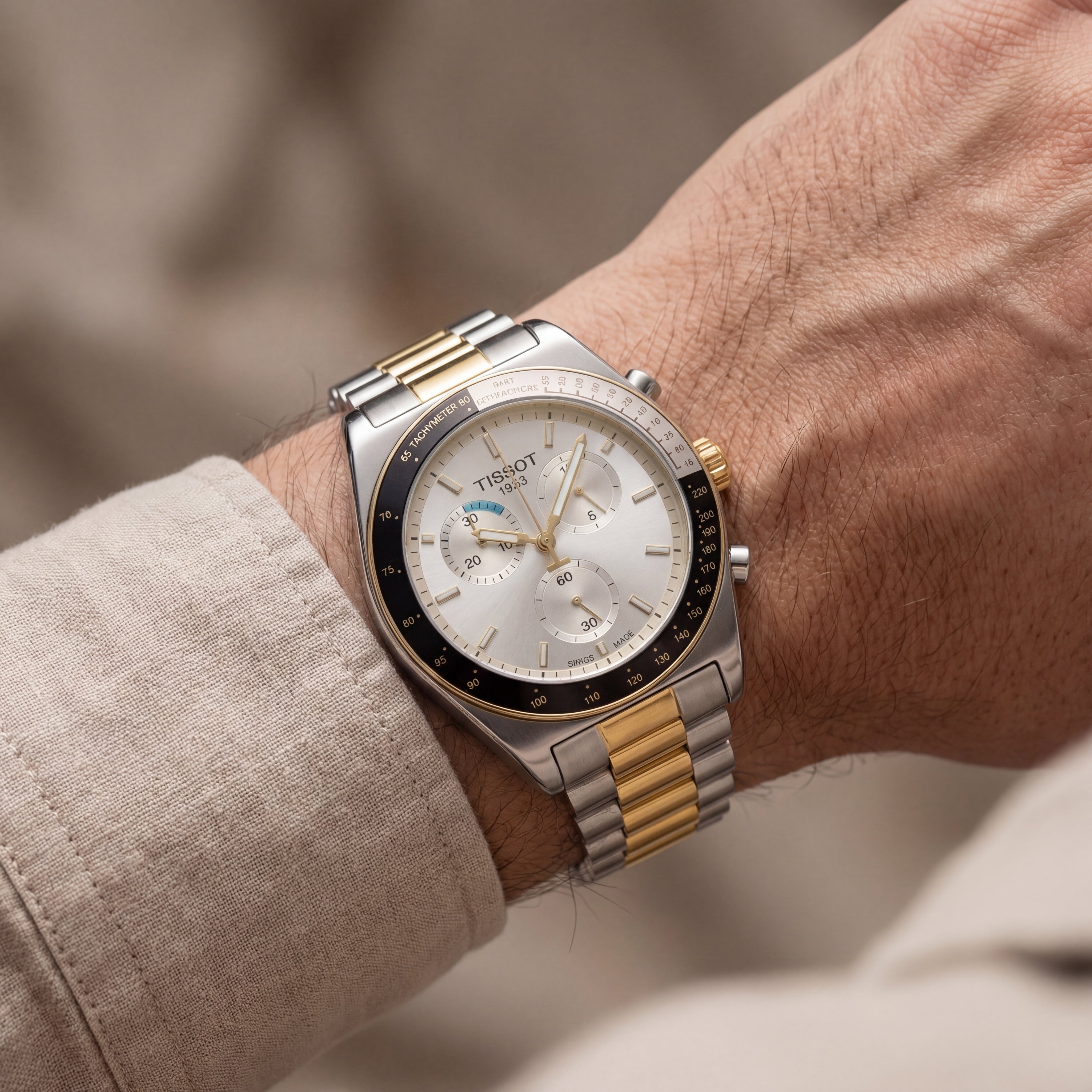 Luxury Two-Tone Stainless Steel Chronograph Tachymeter Silver Dial Premium Bracelet Watch – Men