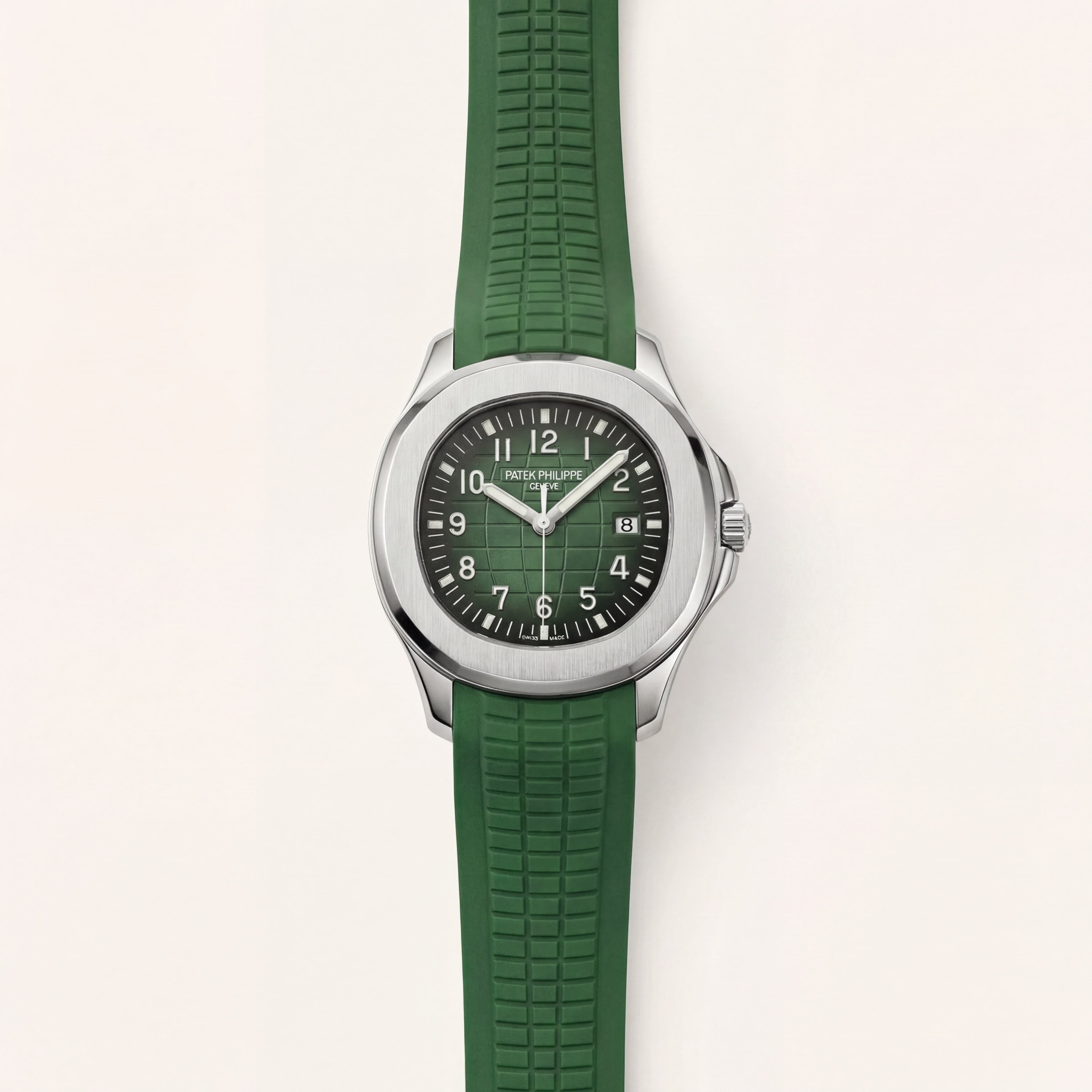 Luxury Stainless Steel Sport Watch Green Embossed Dial Green Rubber Strap Premium Watch – Men