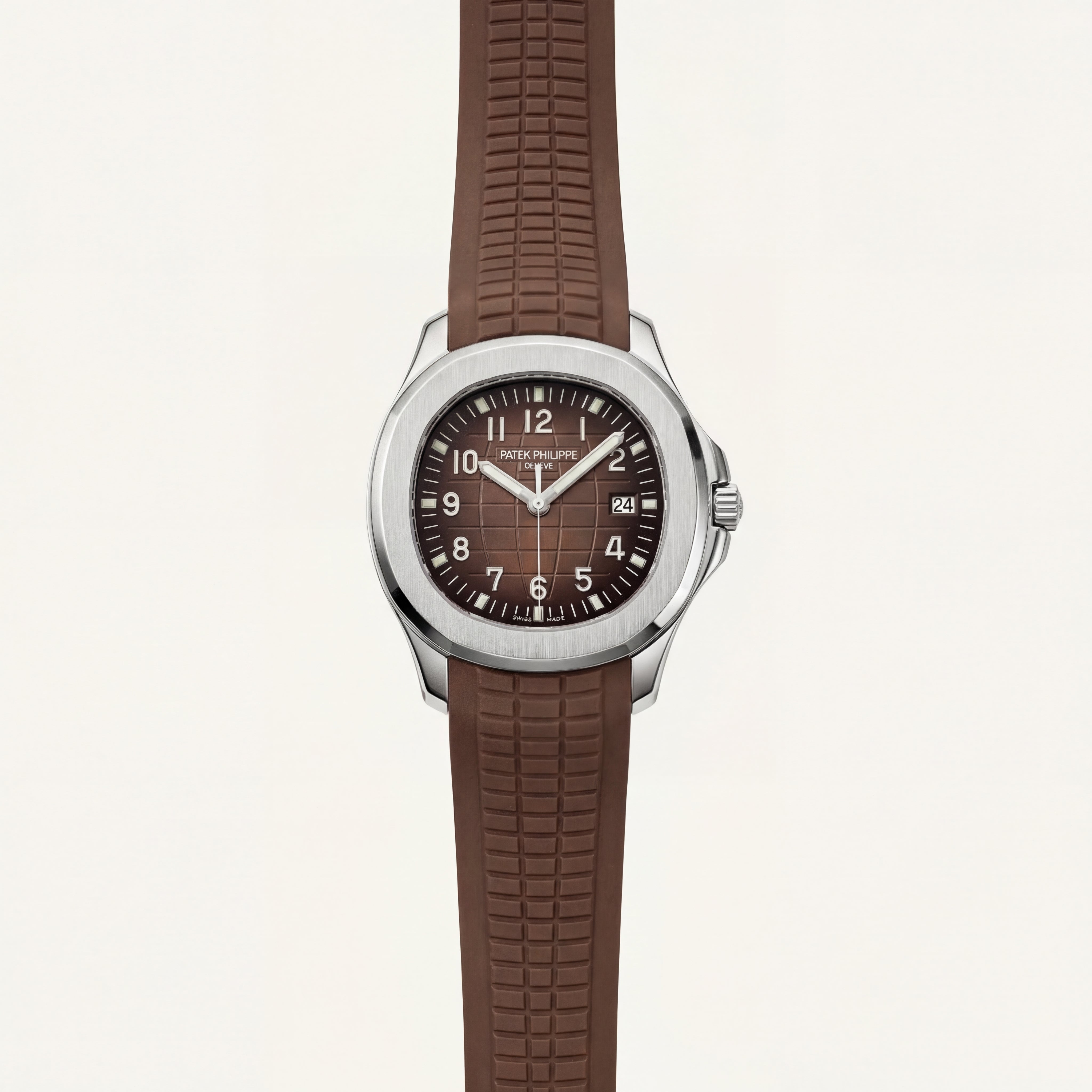 Luxury Stainless Steel Sport Watch Chocolate Brown Embossed Dial Brown Rubber Strap Premium Watch – Men