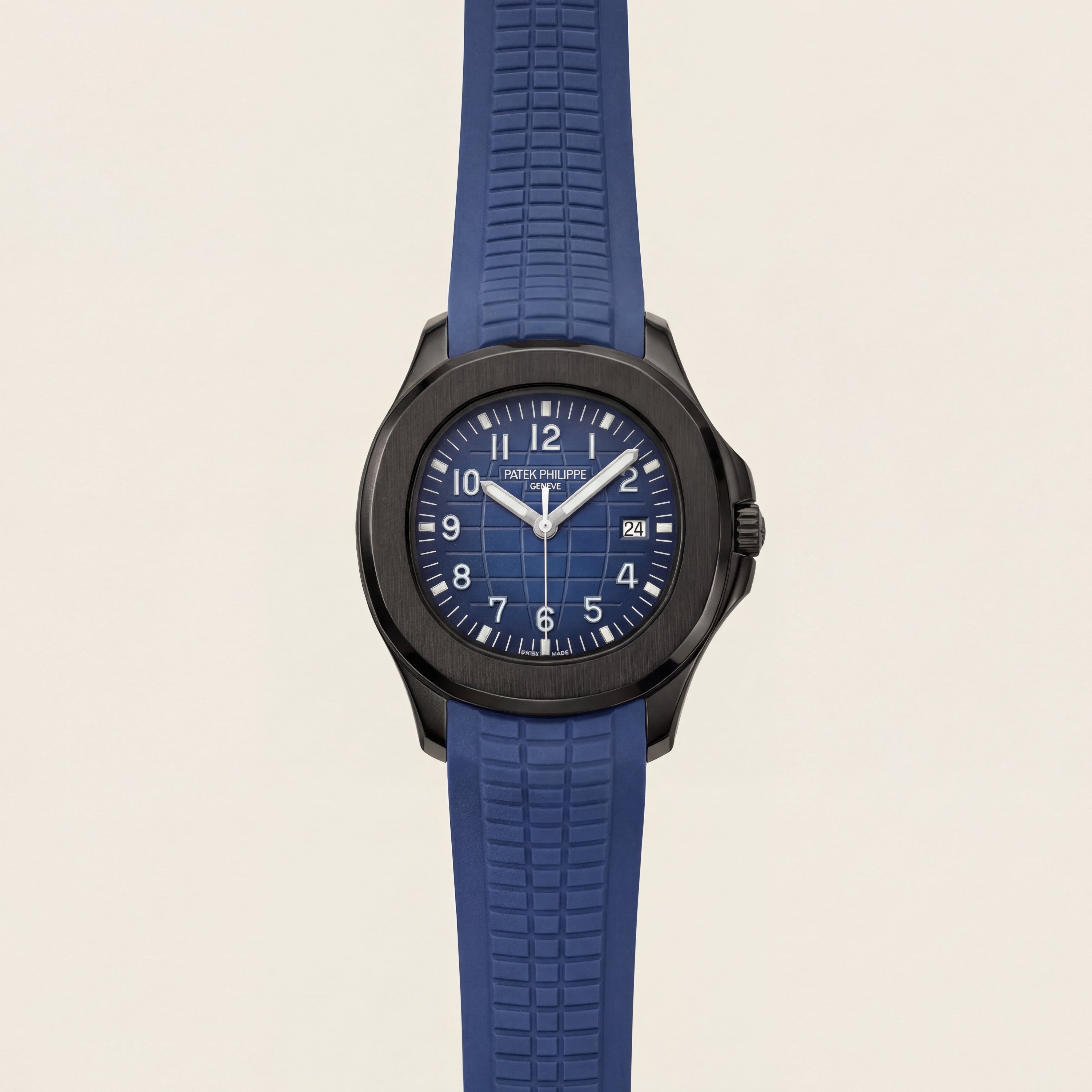 Luxury Black Stainless Steel Sport Watch Blue Embossed Dial Blue Rubber Strap Premium Watch – Men