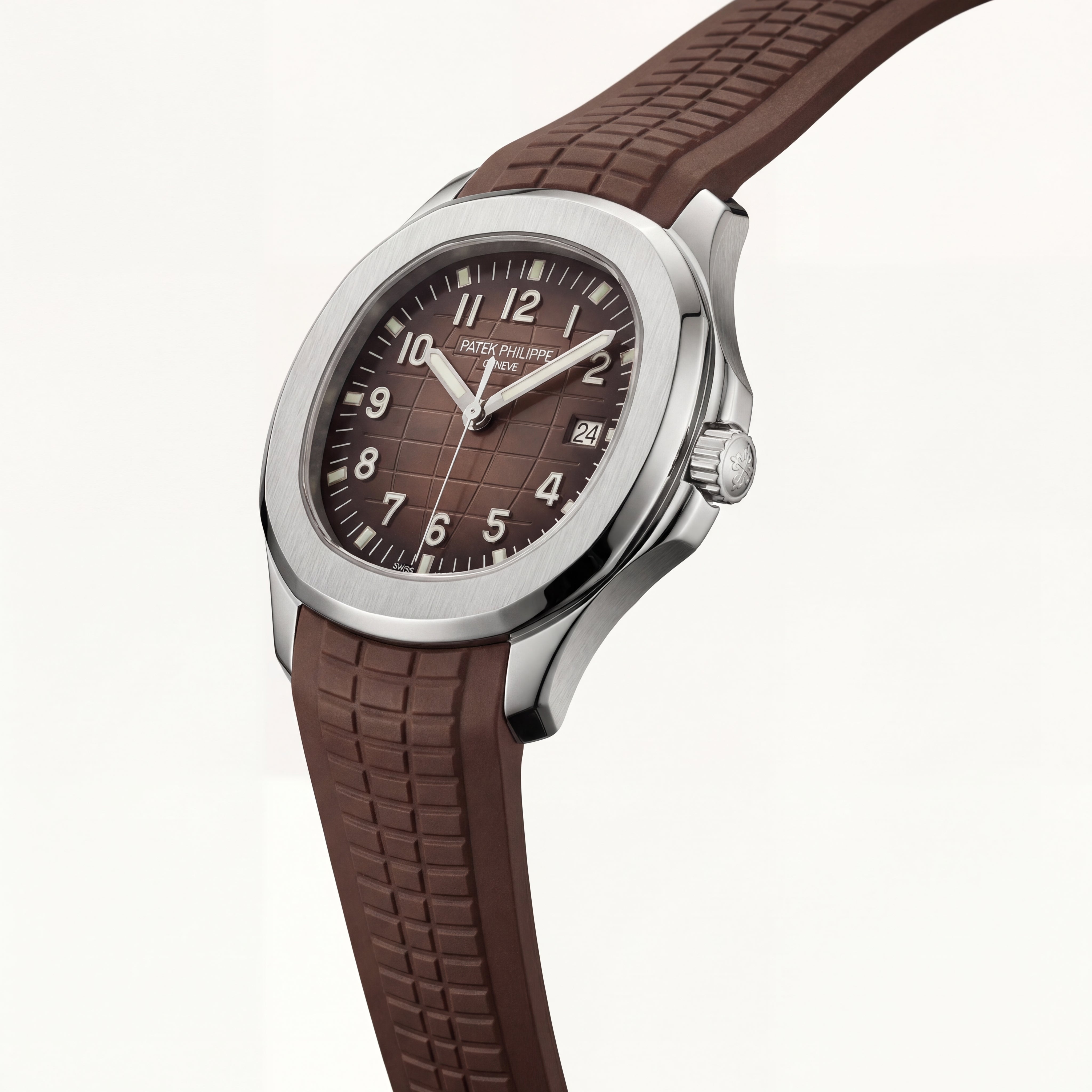 Luxury Stainless Steel Sport Watch Chocolate Brown Embossed Dial Brown Rubber Strap Premium Watch – Men