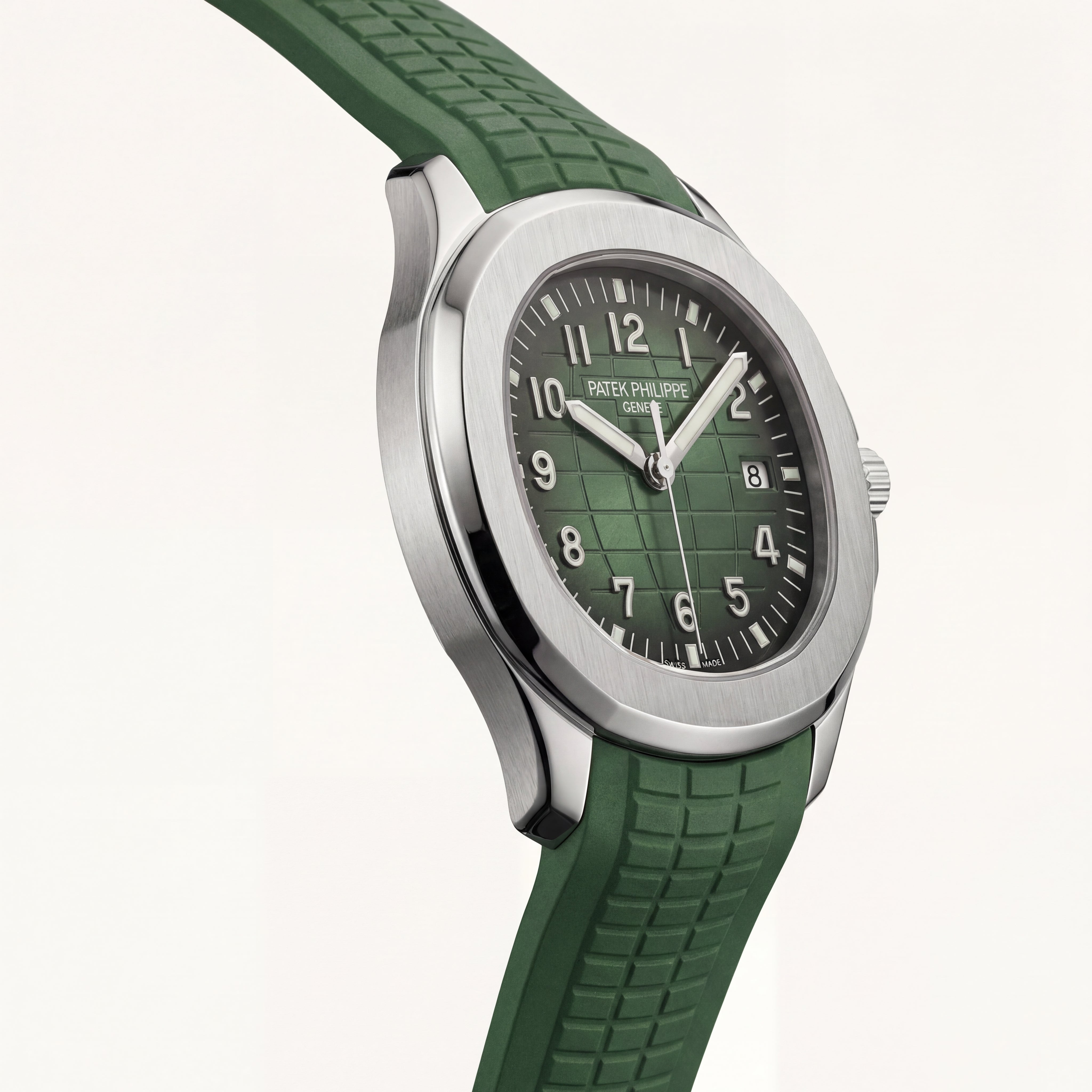 Luxury Stainless Steel Sport Watch Green Embossed Dial Green Rubber Strap Premium Watch – Men