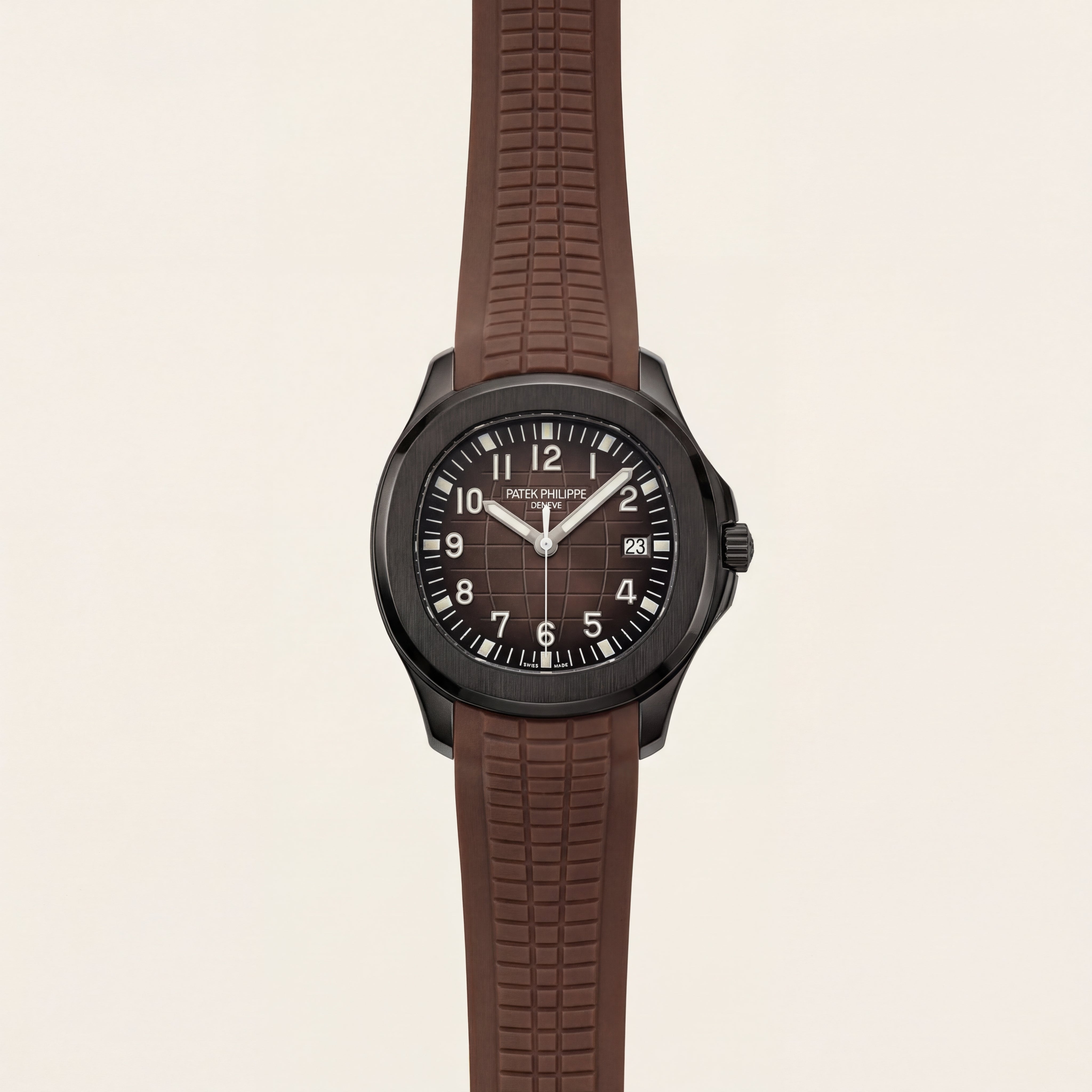 Luxury Black Sport Watch Matte Black Steel Case Charcoal Grid Dial Premium Rubber Strap Watch – Men