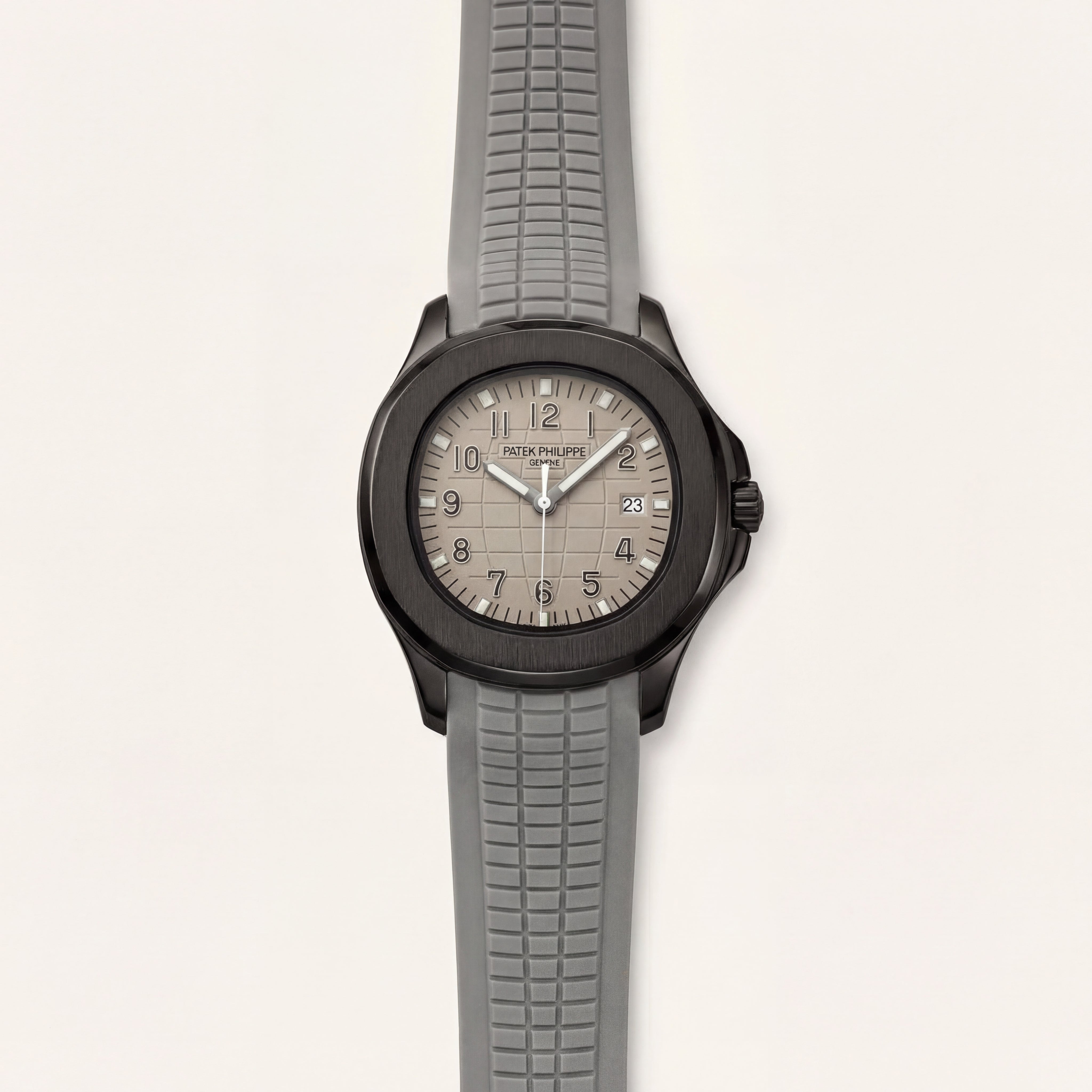 Luxury Grey Sport Watch Matte Black Steel Case Sand Textured Dial Grey Rubber Strap Premium Watch – Men