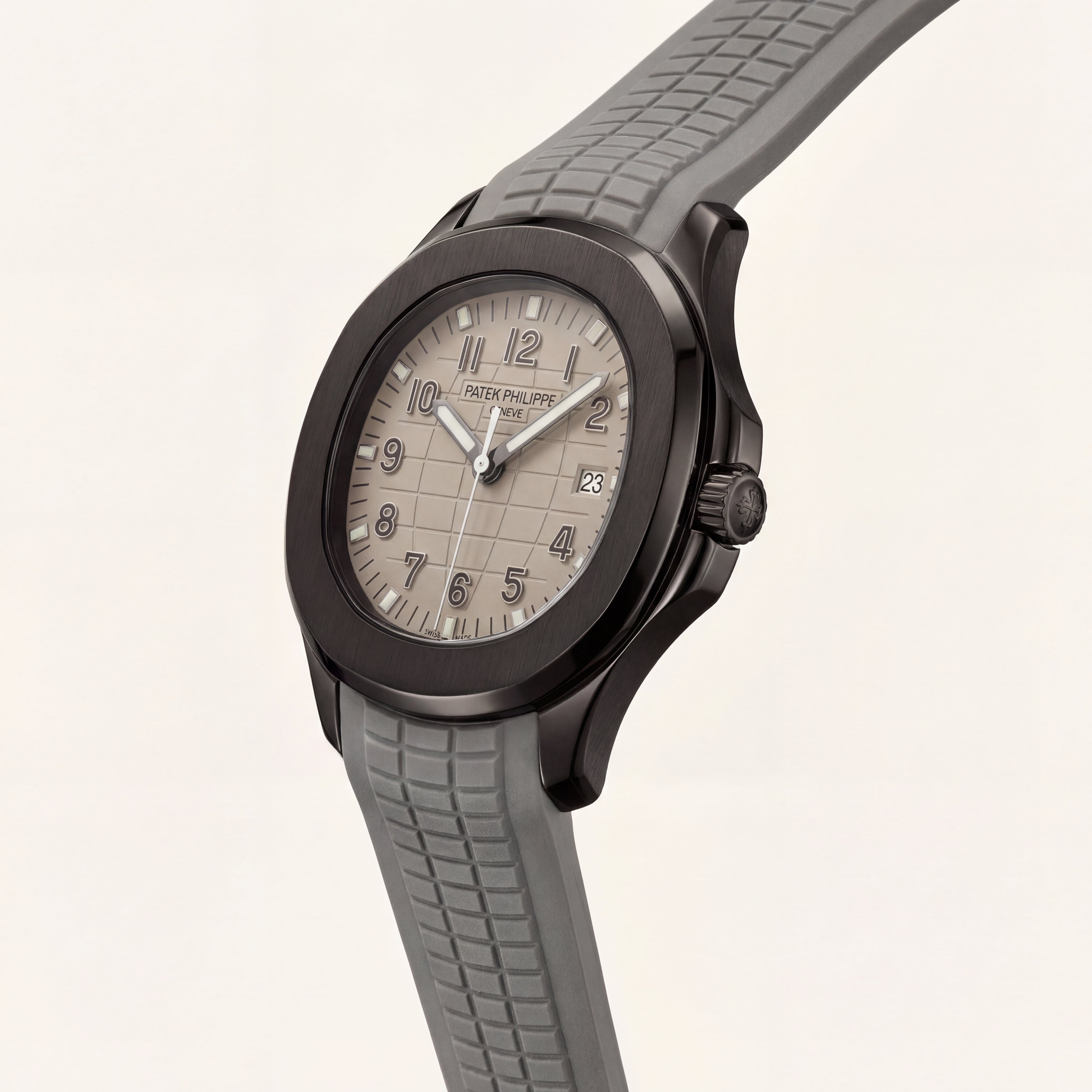 Luxury Grey Sport Watch Matte Black Steel Case Sand Textured Dial Grey Rubber Strap Premium Watch – Men