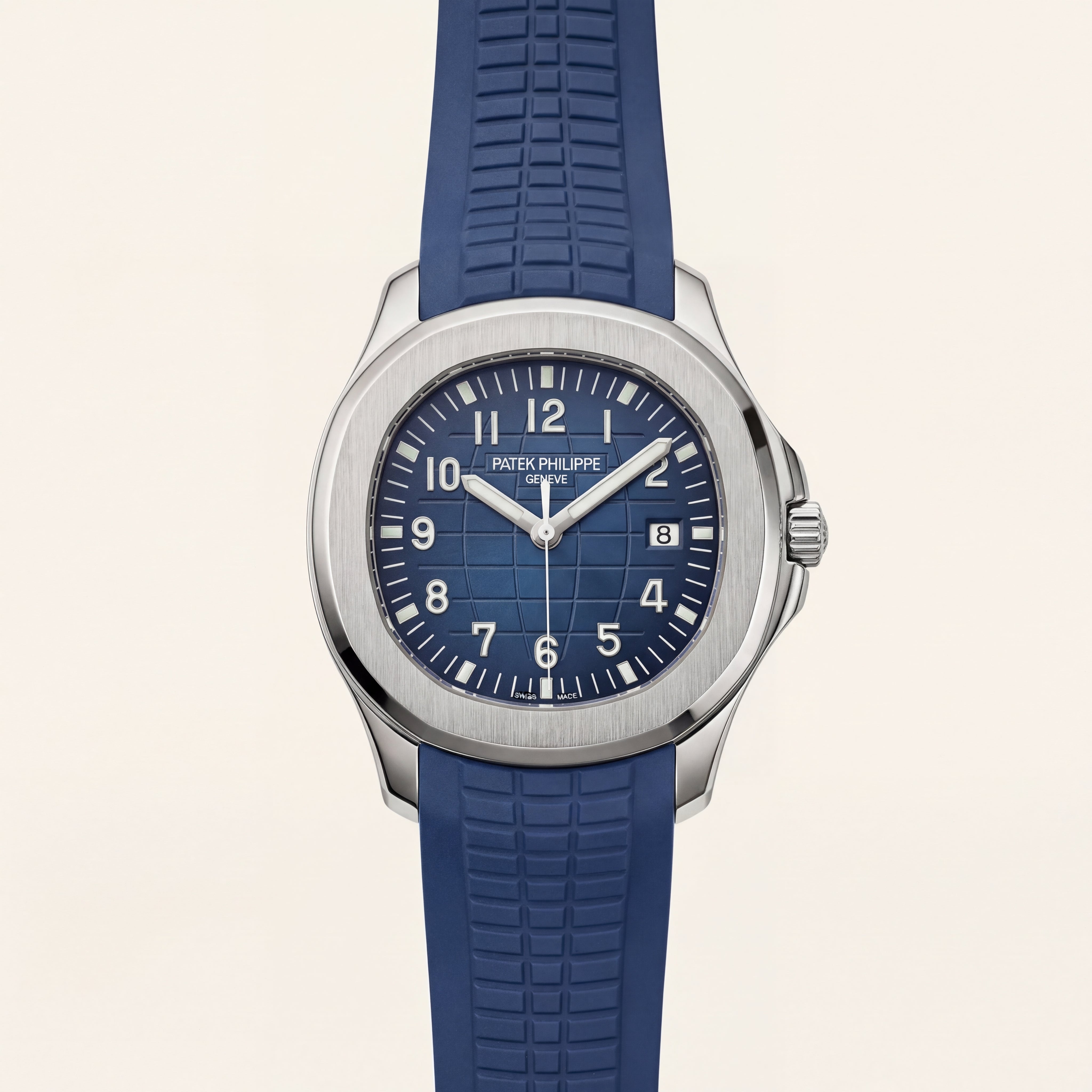 Luxury Blue Sport Watch Stainless Steel Case Blue Textured Dial Premium Rubber Strap Watch – Men