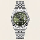 Luxury Silver Stainless Steel Watch Fluted Bezel Green Sunburst Dial Jubilee Bracelet Premium Watch – Men