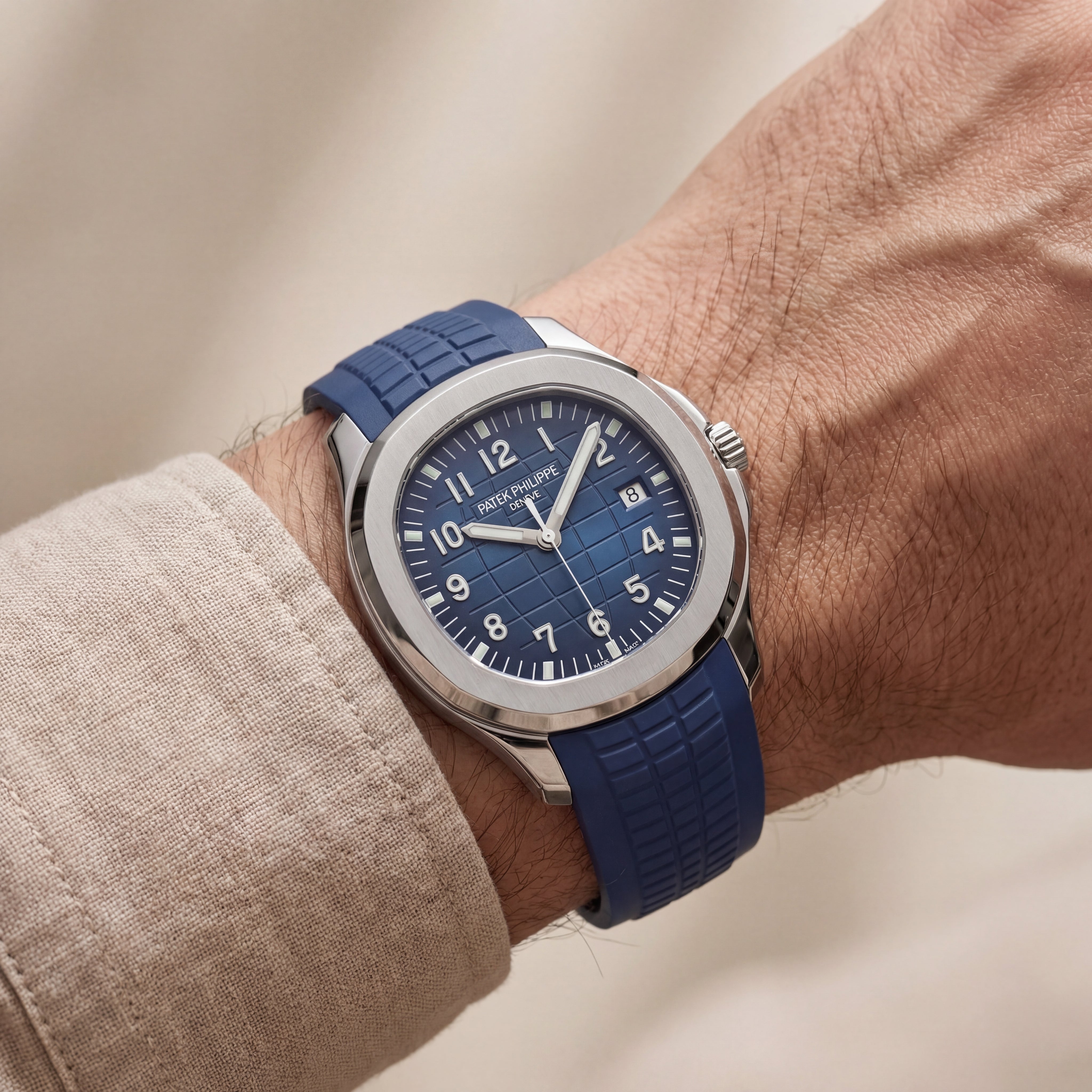 Luxury Blue Sport Watch Stainless Steel Case Blue Textured Dial Premium Rubber Strap Watch – Men