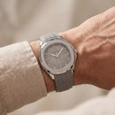 Luxury Silver Sport Watch Stainless Steel Case Sand Beige Textured Dial Grey Rubber Strap Premium Watch – Men