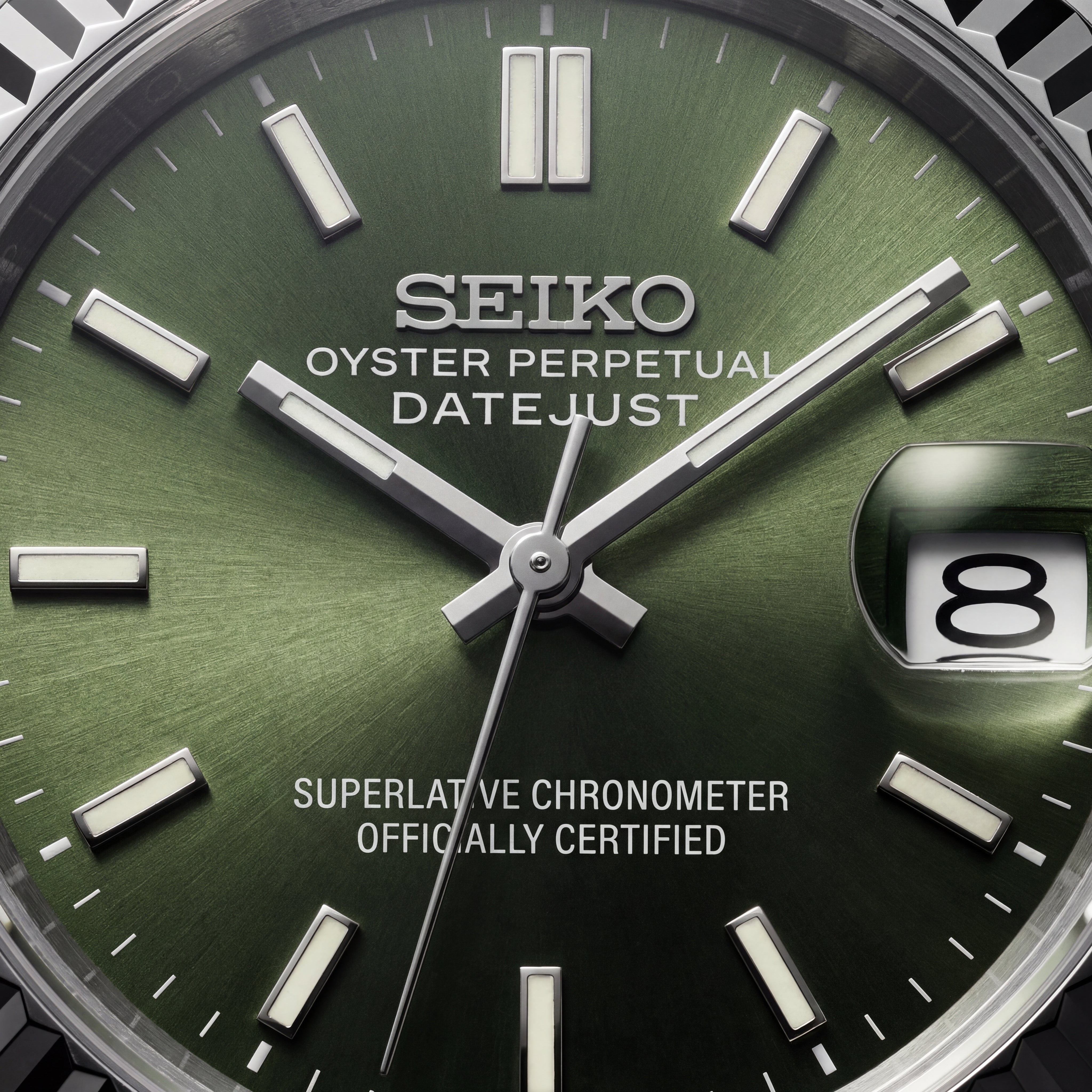 Luxury Silver Stainless Steel Watch Fluted Bezel Green Sunburst Dial Jubilee Bracelet Premium Watch – Men
