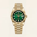Luxury Gold Stainless Steel Watch Fluted Bezel Emerald Green Sunburst Dial Diamnd Markers Day-Date Watch – Men