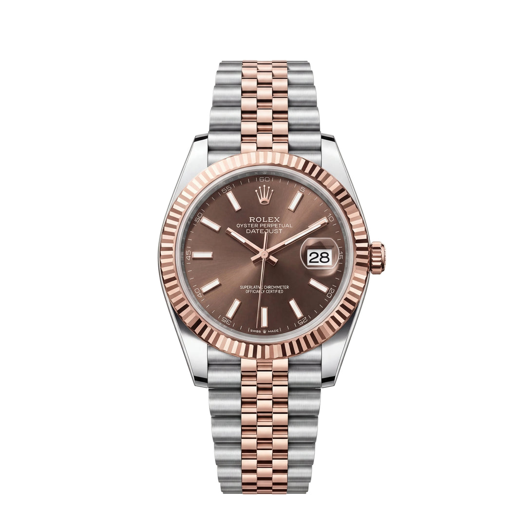 Luxury Two-Tone Stainless Steel Watch Fluted Bezel Chocolate Sunburst Dial Date Display Watch – Men