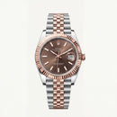 Luxury Two-Tone Stainless Steel Watch Fluted Bezel Chocolate Sunburst Dial Date Display Watch – Men