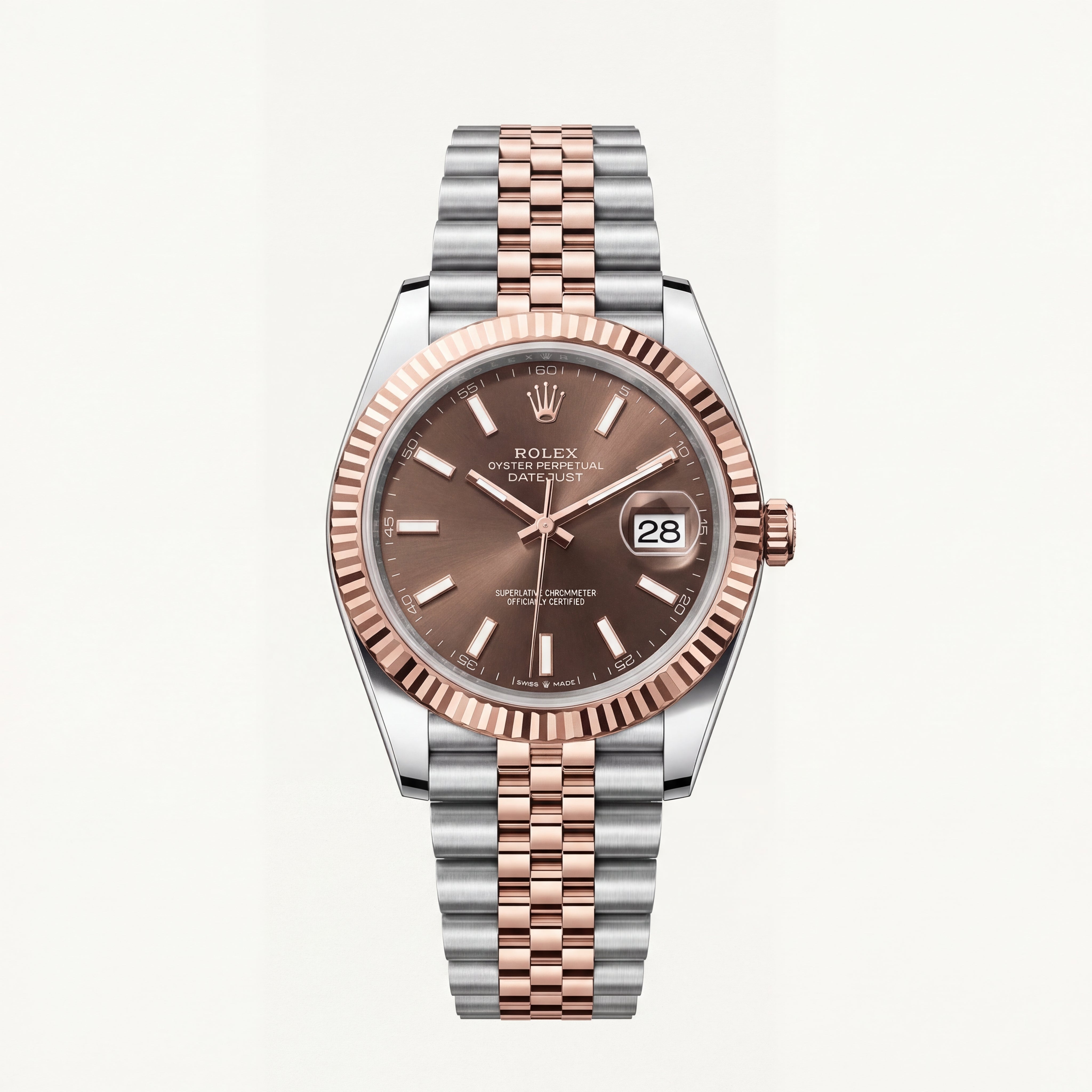 Luxury Two-Tone Stainless Steel Watch Fluted Bezel Chocolate Sunburst Dial Date Display Watch – Men