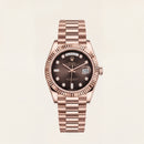 Luxury Rose Gold Stainless Steel Watch Fluted Bezel Chocolate Brown Dial Diamond Markers Day-Date Watch – Men
