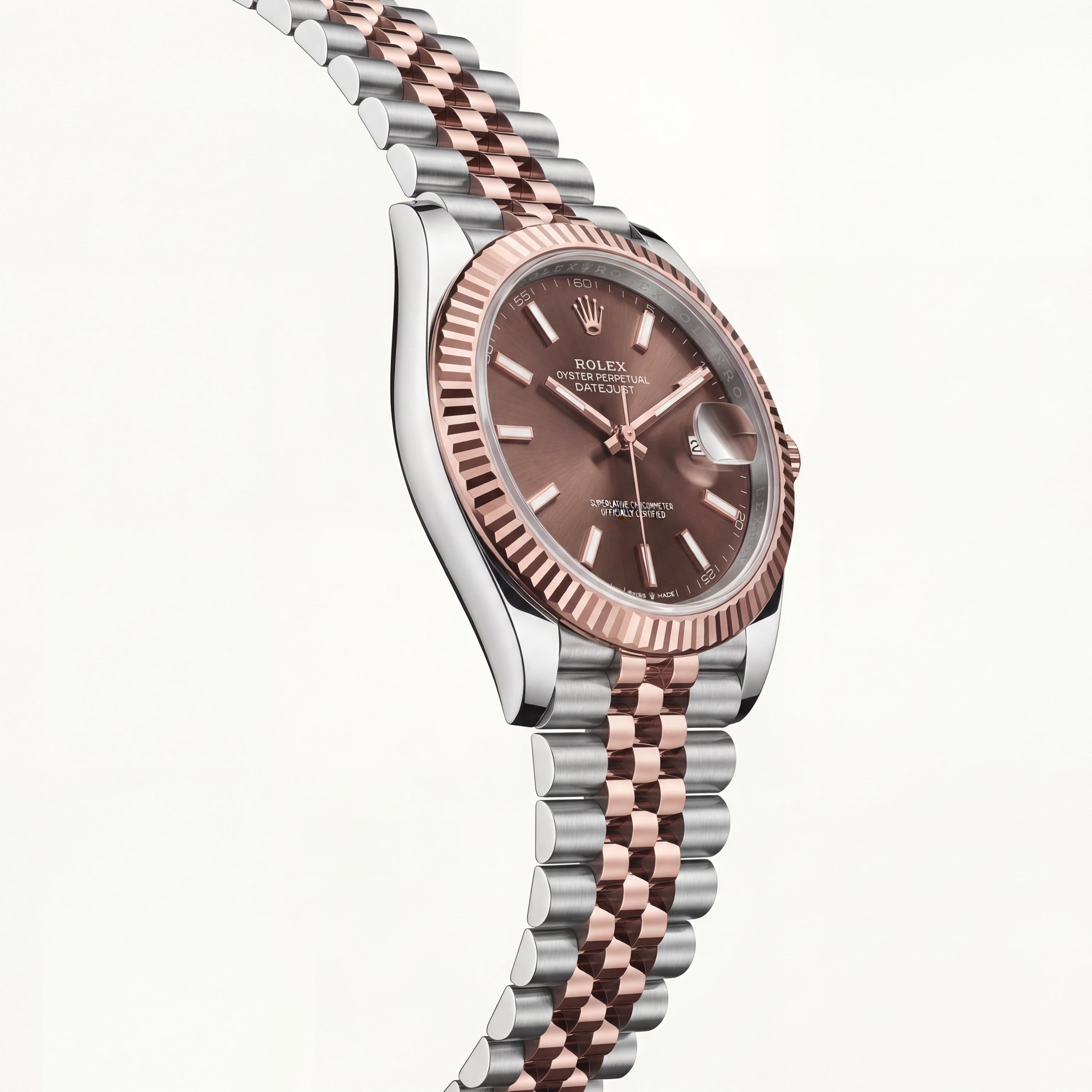 Luxury Two-Tone Stainless Steel Watch Fluted Bezel Chocolate Sunburst Dial Date Display Watch – Men