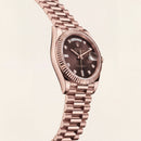 Luxury Rose Gold Stainless Steel Watch Fluted Bezel Chocolate Brown Dial Diamond Markers Day-Date Watch – Men