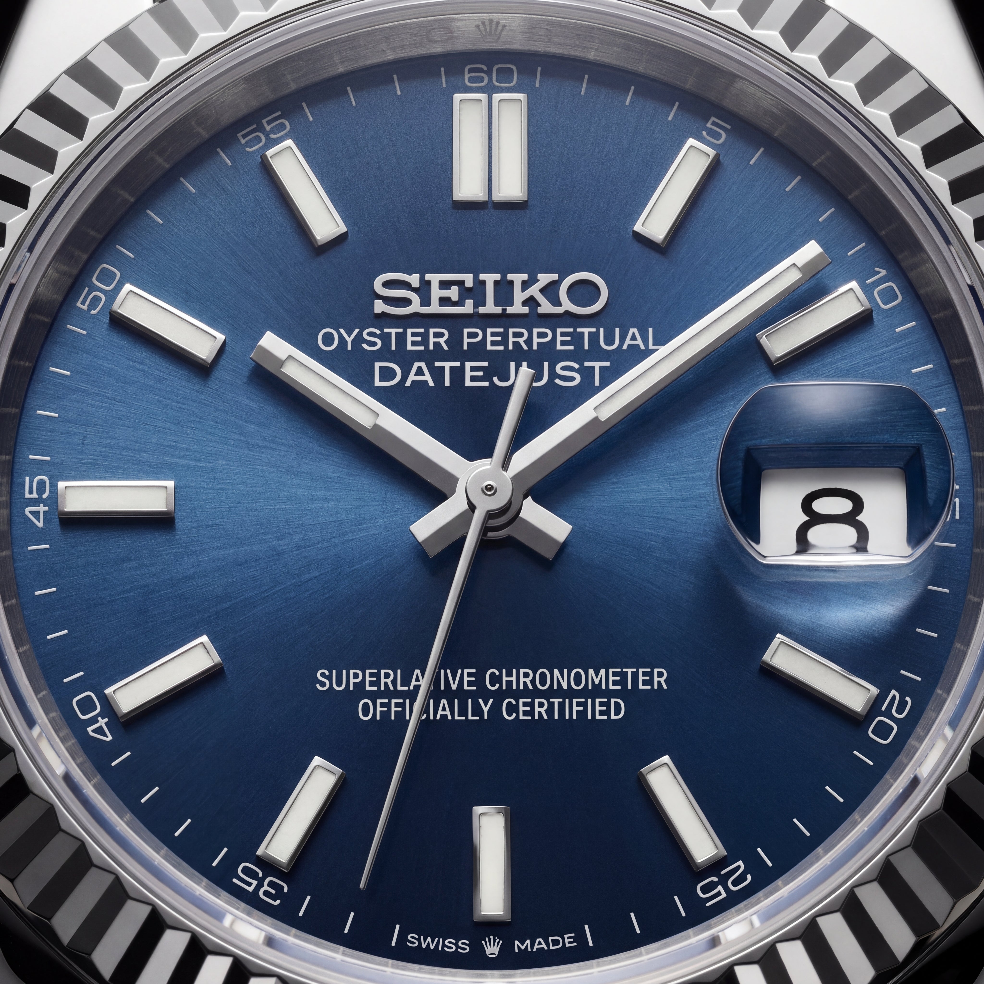 Luxury Stainless Steel Watch Fluted Bezel Blue Sunburst Dial Jubilee Bracelet Premium Date Watch – Men