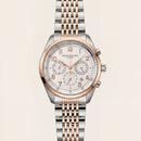 Luxury Two-Tone Stainless Steel Chronograph Watch Rose Gold Bezel Silver Dial Arabic Numerals Multi-Subdial Date Display – Men