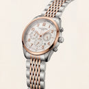 Luxury Two-Tone Stainless Steel Chronograph Watch Rose Gold Bezel Silver Dial Arabic Numerals Multi-Subdial Date Display – Men