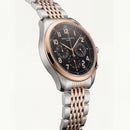 Luxury Two-Tone Stainless Steel Chronograph Watch Rose Gold Bezel Black Dial Arabic Numerals Multi-Subdial Date Display – Men