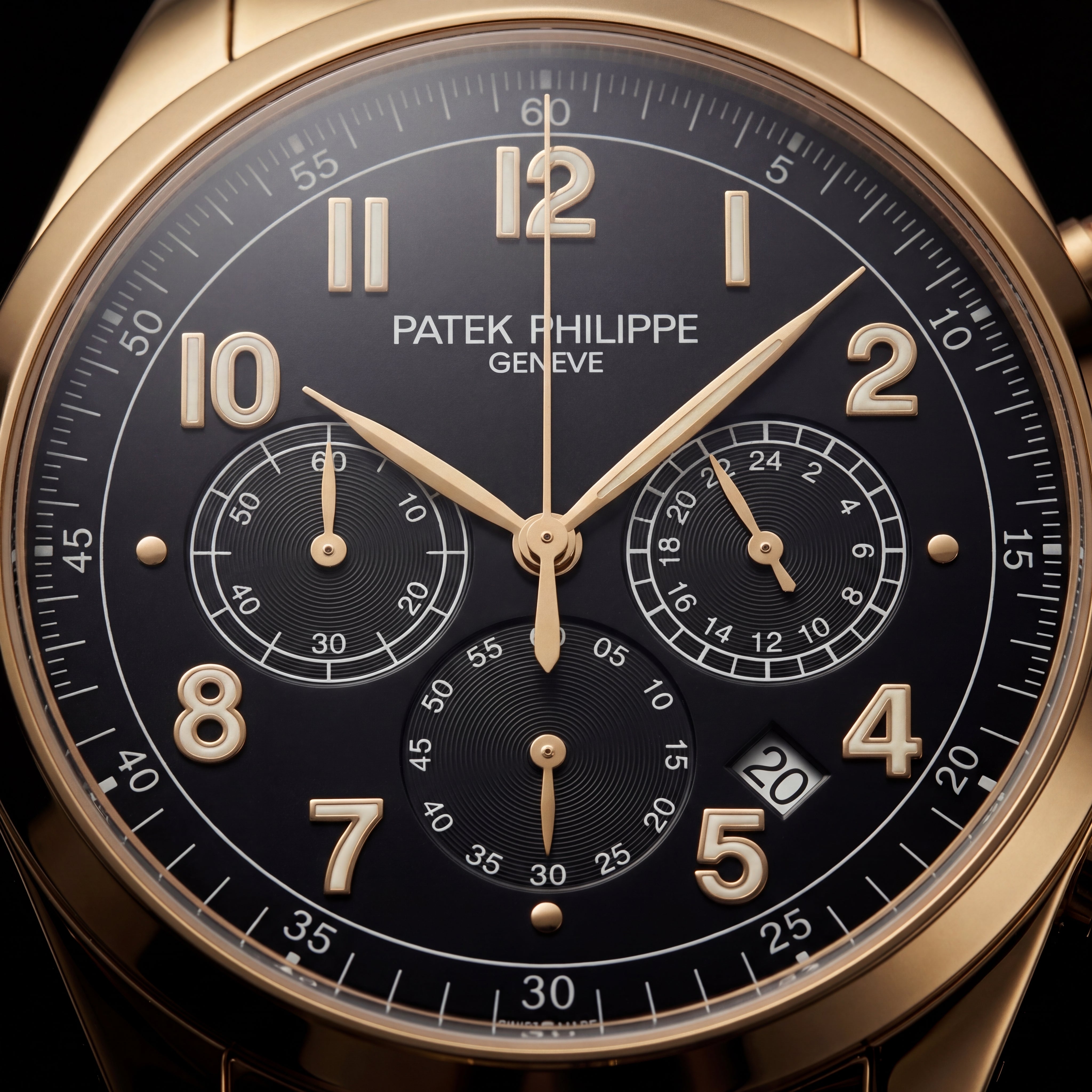 Luxury Gold Stainless Steel Chronograph Watch Black Dial Arabic Numerals Multi-Subdial Date Display – Men