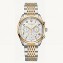 Luxury Two-Tone Stainless Steel Chronograph Watch Gold Bezel Silver Dial Arabic Numerals Multi-Subdial Date Display – Men