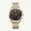 Luxury Two-Tone Stainless Steel Chronograph Watch Gold Bezel Black Dial Arabic Numerals Multi-Subdial Date Display – Men
