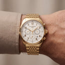 Luxury Gold Stainless Steel Chronograph Watch Silver Dial Arabic Numerals Multi-Subdial Date Display – Men