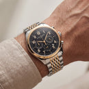Luxury Two-Tone Stainless Steel Chronograph Watch Gold Bezel Black Dial Arabic Numerals Multi-Subdial Date Display – Men
