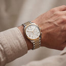 Luxury Two-Tone Stainless Steel Chronograph Watch Gold Bezel Silver Dial Arabic Numerals Multi-Subdial Date Display – Men