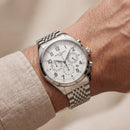 Luxury Silver Stainless Steel Chronograph Watch Silver Dial Arabic Numerals Multi-Subdial Date Display – Men
