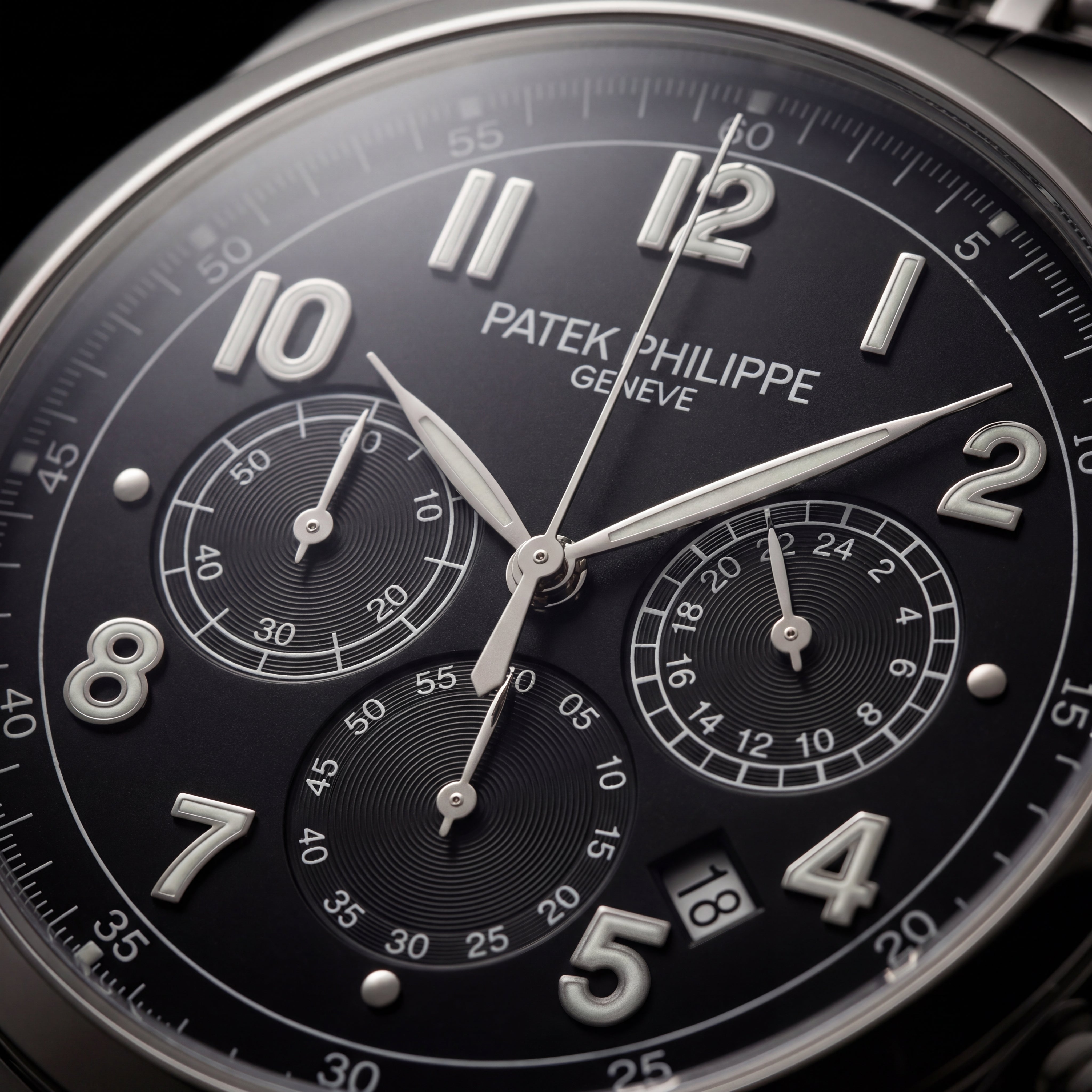 Luxury Silver Stainless Steel Chronograph Watch Black Dial Arabic Numerals Multi-Subdial Date Display – Men