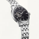 Silver Stainless Steel Case Black Sunburst Dial Open-Heart Automatic Luxury Bracelet Watch – Men