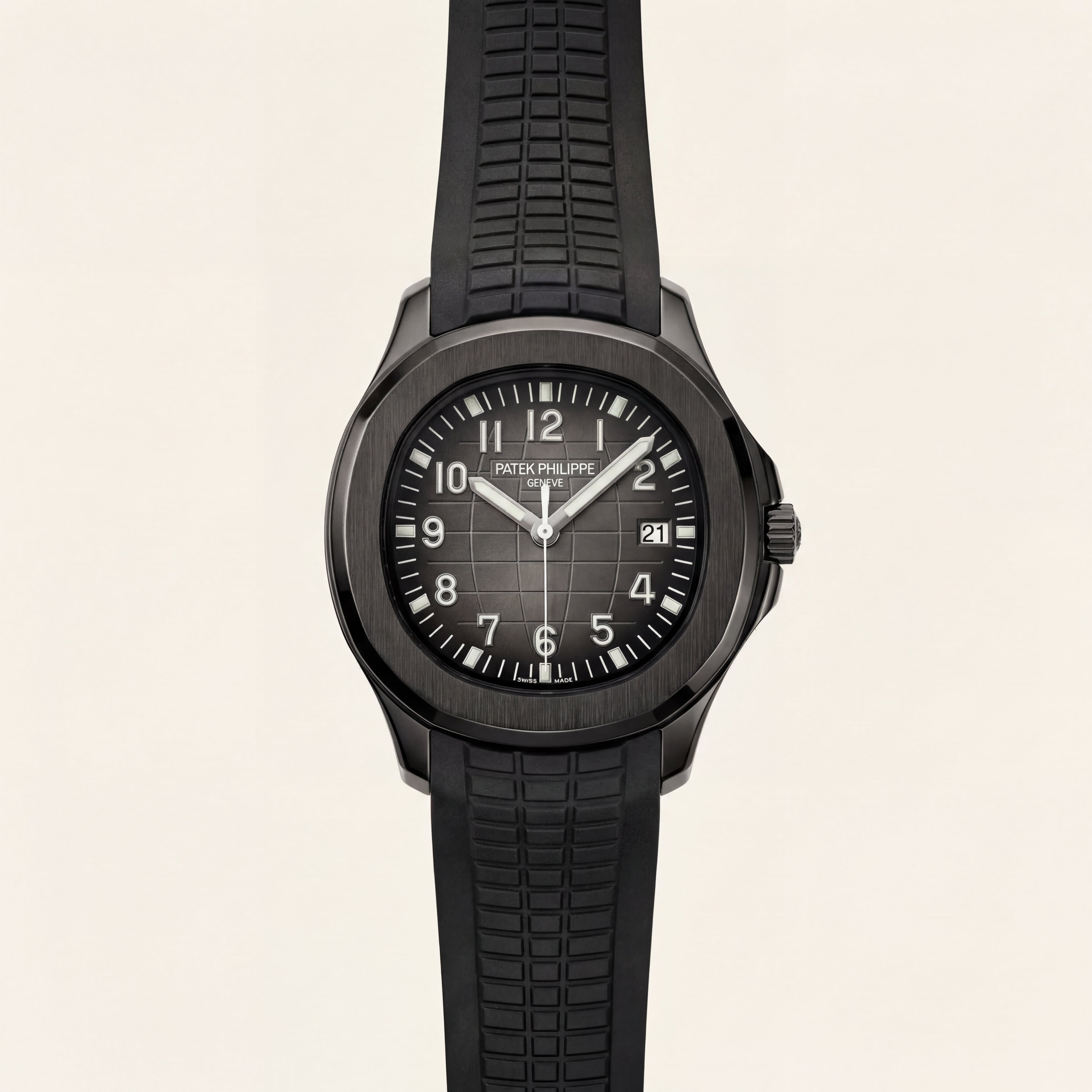 Luxury Black Sport Watch Matte Black Steel Case Charcoal Grid Dial Premium Rubber Strap Watch – Men