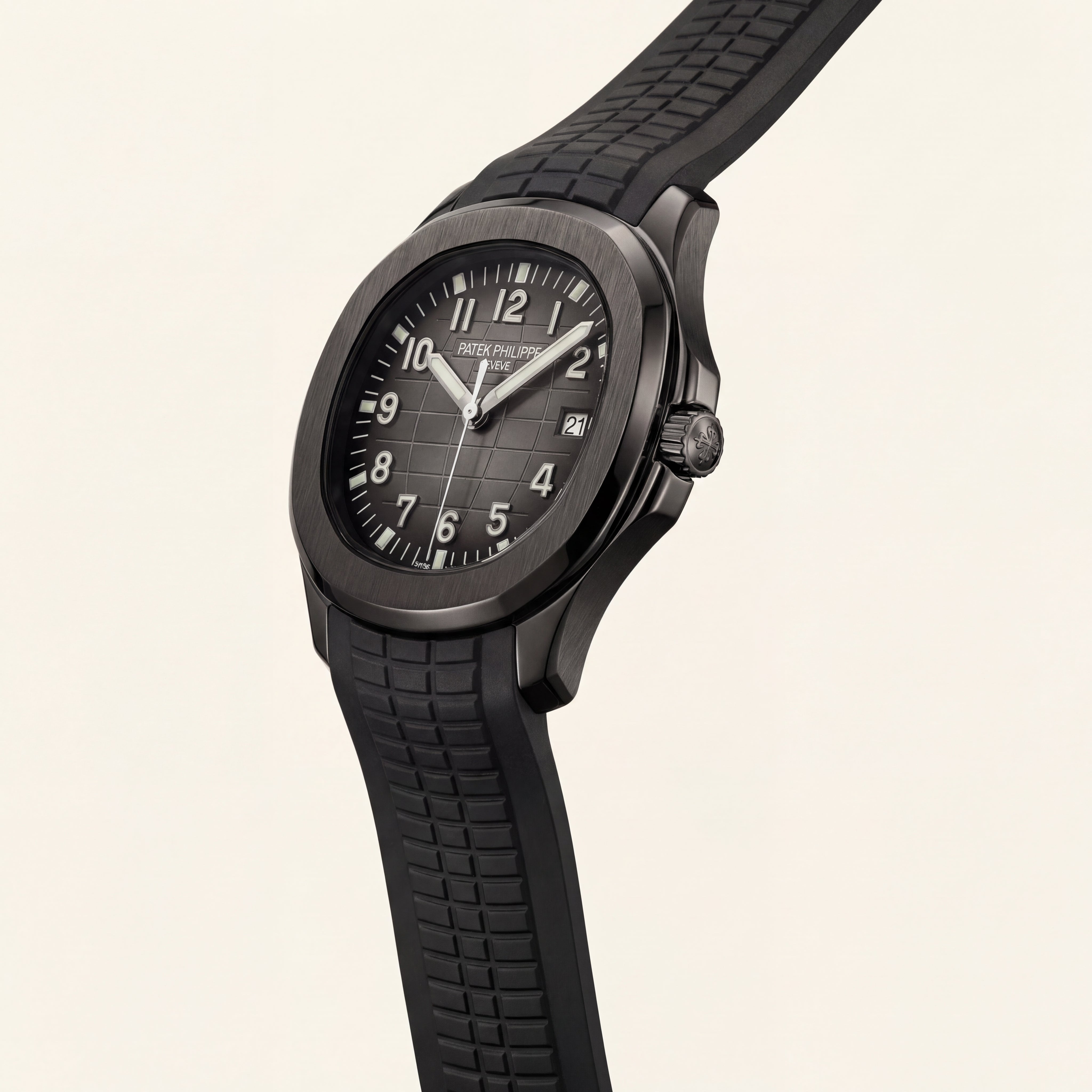 Luxury Black Sport Watch Matte Black Steel Case Charcoal Grid Dial Premium Rubber Strap Watch – Men