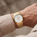 Luxury Gold Stainless Steel Minimalist Watch White Dial Diamond Marker Slim Quartz Dress Watch – Men