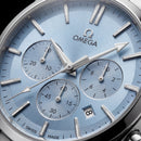 Luxury Silver Stainless Steel Chronograph Watch Ice Blue Dial Baton Markers Multi-Subdial Date Display – Men