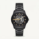 Luxury Black Stainless Steel Skeleton Watch Gold Markers Automatic Open Dial Mechanical Watch – Men
