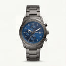 Premium Gunmetal Stainless Steel Chronograph Watch Blue Sunburst Dial Date Display Sport Luxury Watch – Men