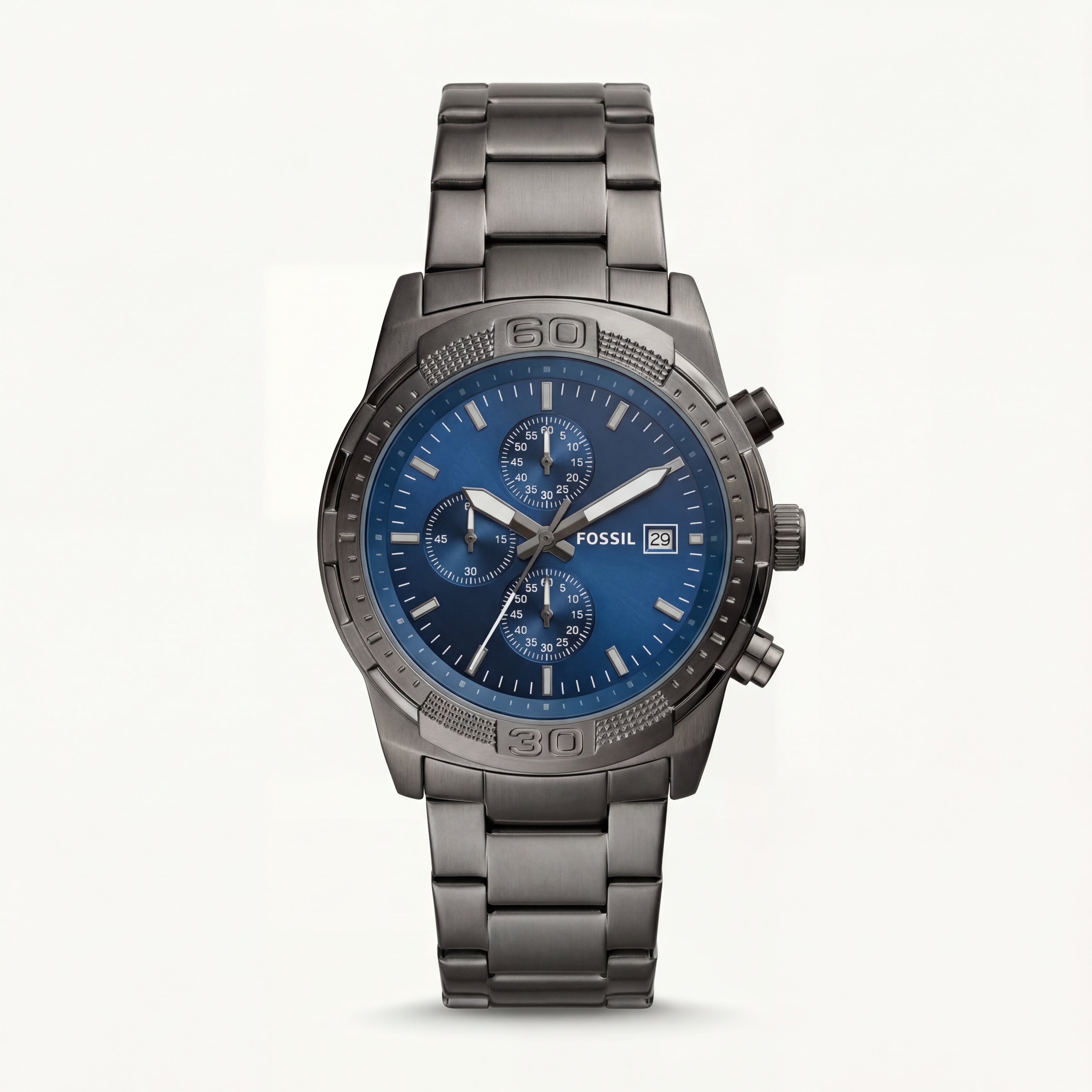 Premium Gunmetal Stainless Steel Chronograph Watch Blue Sunburst Dial Date Display Sport Luxury Watch – Men