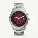 Premium Silver Stainless Steel Chronograph Watch Red Sunburst Dial Date Display Sport Luxury Watch – Men
